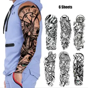 Ancient Myth Pattern Temporary Tattoo Sticker, 6 Sheets Long Lasting Fake Tattoo Sticker, Body Art Sticker for Arm & Leg