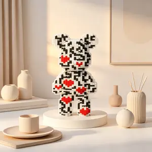 Heart Pattern Lucky Bear 3D Creative Puzzle Building Blocks Decoration, Home Office Shelf Decor, Party Tabletop Display, Ideal Gift for Holidays