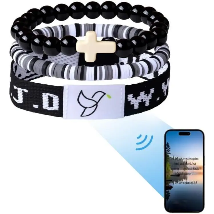 Christian Faith Bracelet – Just Tap Your Phone for New Verse & Daily Faith. Cross & Beaded Stackable Jewelry Gift for Women & Men | Father's Day Gift, Memorial Day Gift