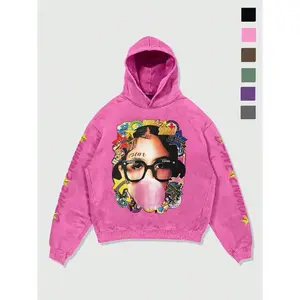 Fashion Vintage Long Sleeve Hoodie for Men & Women, Comfortable Cotton Blend Pullover, Unique Star Print Design, Casual Streetwear for Outdoor & Indoor Use