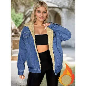 Women's Retro Loose-Fit Lamb Velvet Denim Jacket, Winter Thickened Lapel Coat, Casual Warm Outerwear, Essential for Cold Weather