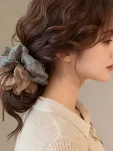 2026 New Floral Hair Scrunchie, High-End Elastic Satin Ponytail Holder, Fashionable and Elegant Headwear, Casual Plain Design, Elastic Band Scrunchies, Floral Hair Accessories