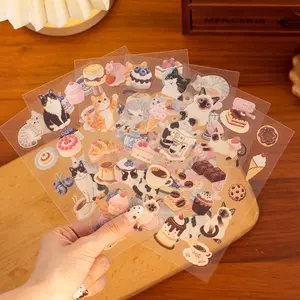 Cat Theme Sticker Pack, Diary Sticker, Pet Material, Sweet Time Series, 8 Sheets/bag (4 Styles X 2 Sheets), Multi-Scene Decorative