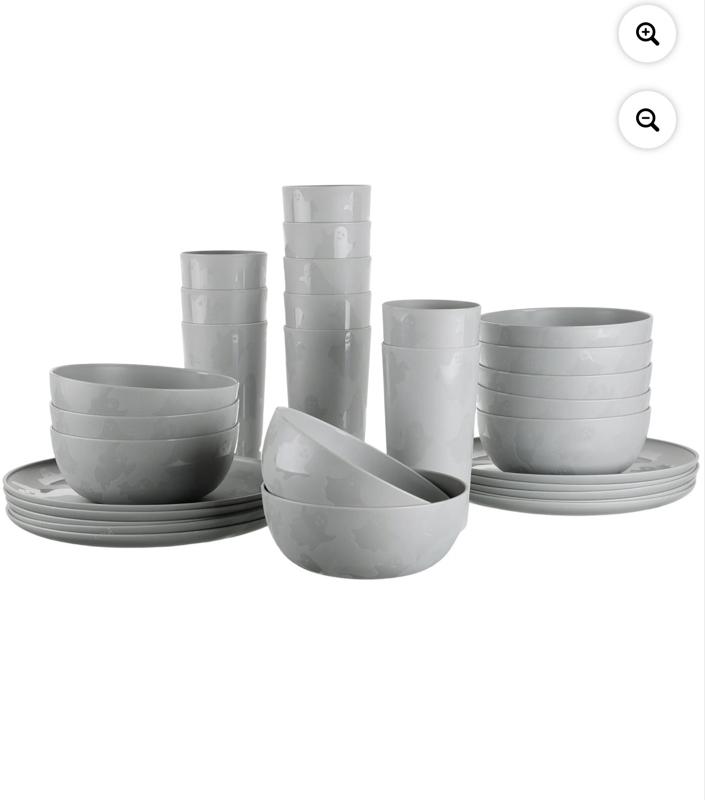 30-Piece Plastic Etched Ghost Dinnerware Set, Grey