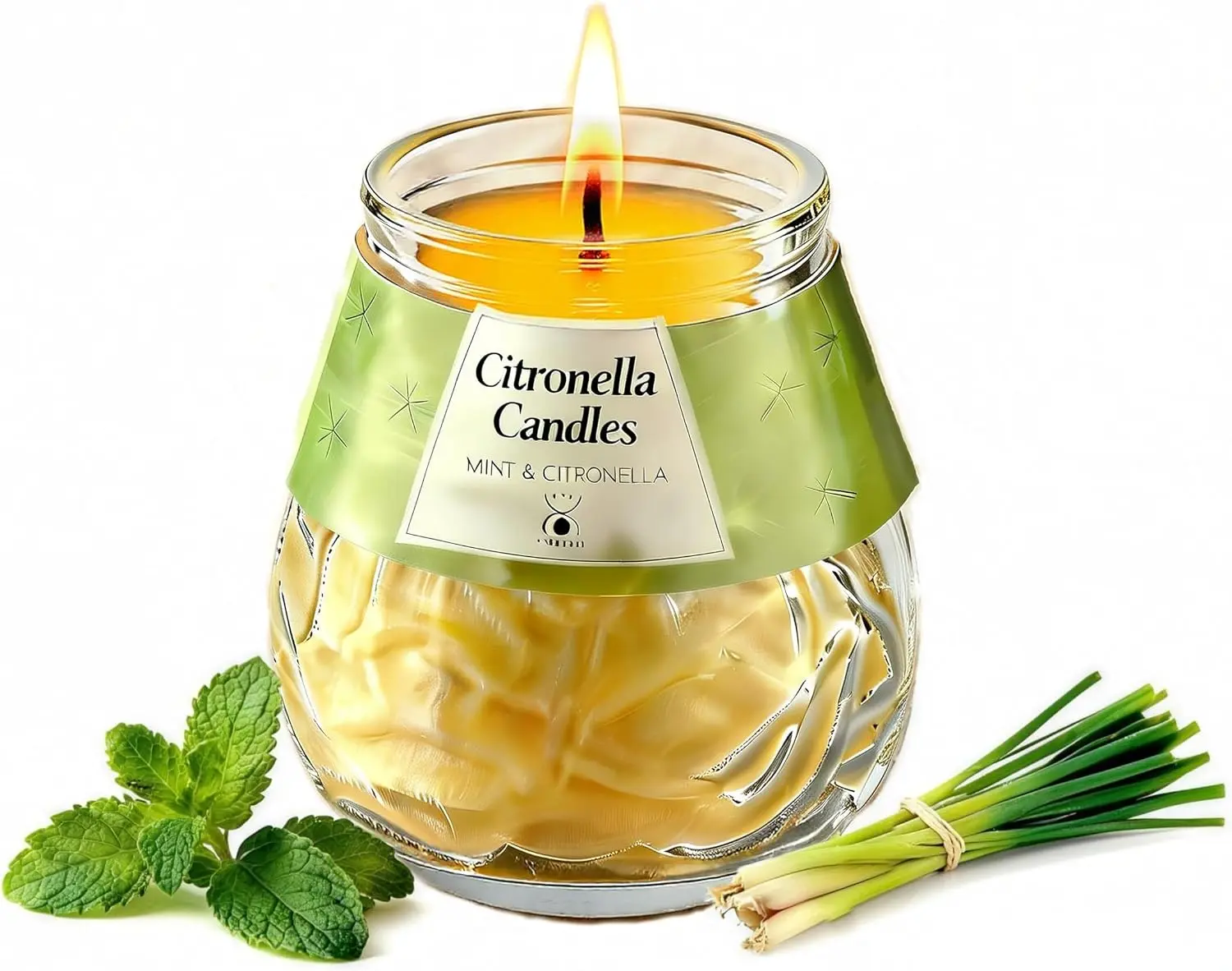 Citronella Candles for Home Decor, Smooth Glass Jar with Plant-Based Natural Wax, Mint Scent, Cotton Wick, 50+ Hours Long-Lasting Smoke-Free Burn, for Patio & Camping, Sohochic
