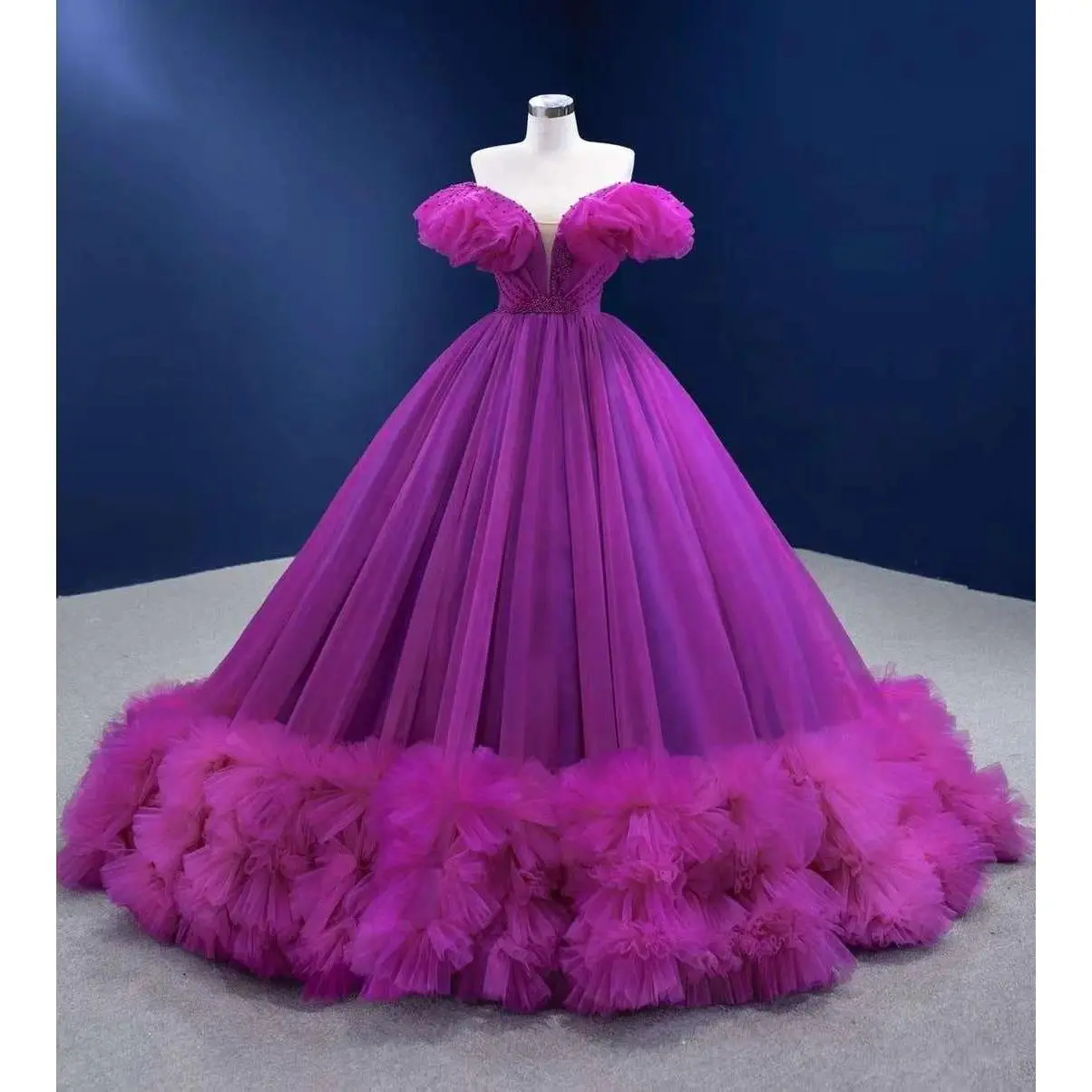 Regal Beauty: Off-Shoulder Purple Ball Gown Evening Dresses