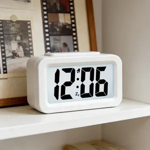 Creative Night Light Smart Alarm Clock, Bedside Silent LED Clock with Adjustable Brightness, Battery Operated Desk Clock for Bedroom, Home, Office, Dorm Room