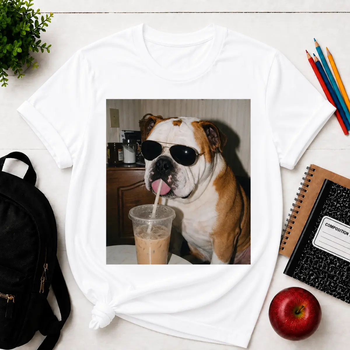 English Bulldog Coffee Shirt, Funny Bulldog T-Shirt, Cute Bulldog Graphic Tee, Iced Coffee Dog Shirt, Dog Mom Gift, Coffee Lover Tee