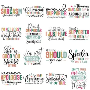 16-Piece Fun English Slang Creative Text Art DTF Heat Transfer Stickers, DIY Fashion Iron-On Patterns for Clothes, Perfect for Sweatshirts & More