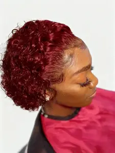 180% Density 13x1 Front Lace Human Hair Short, Water Wave Transparent Lace Front Wig for Women, Daily Wear Human Hair Wigs