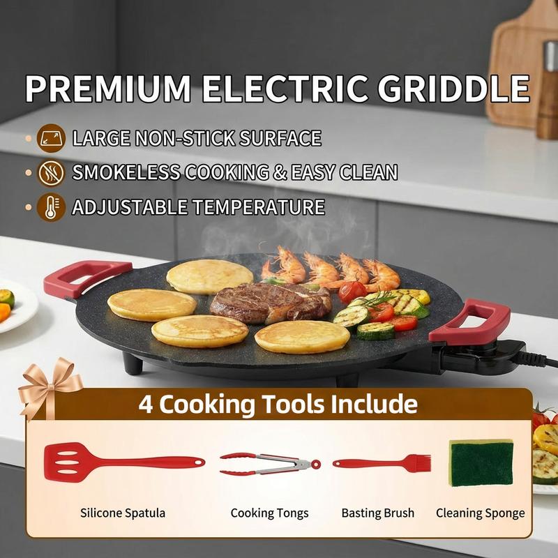 AORAN Portable Electric Comal, Indoor Smokeless Korean BBQ Grill, Non-stick Griddle for Tortillas, Adjustable Temperature Control, Asador de Carne TiktokShopBlackFriday