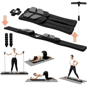 Purple Black Color Options Multifunctional Pilates Reformer Board Full Body Home Exercise Machine With Resistance Bands Smart Timer Kcal Reps Display Foldable Portable Fitness Gear