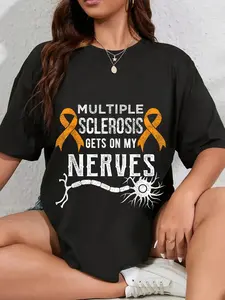 100% Cotton Multiple Sclerosis Awareness Encephalomyelitis Disseminata T-Shirt Round Neck Short Sleeve T-Shirt Women's Men Graphic Tee