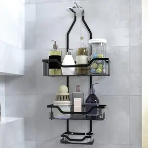 Bathroom Over The Shower Organizer, 2 Tier Large Capacity Storage Rack, Anti-rust Metal Shower Storage Rack, Bathroom Accessories, Bathroom Decor Supplies, Bathroom Shower Organizers