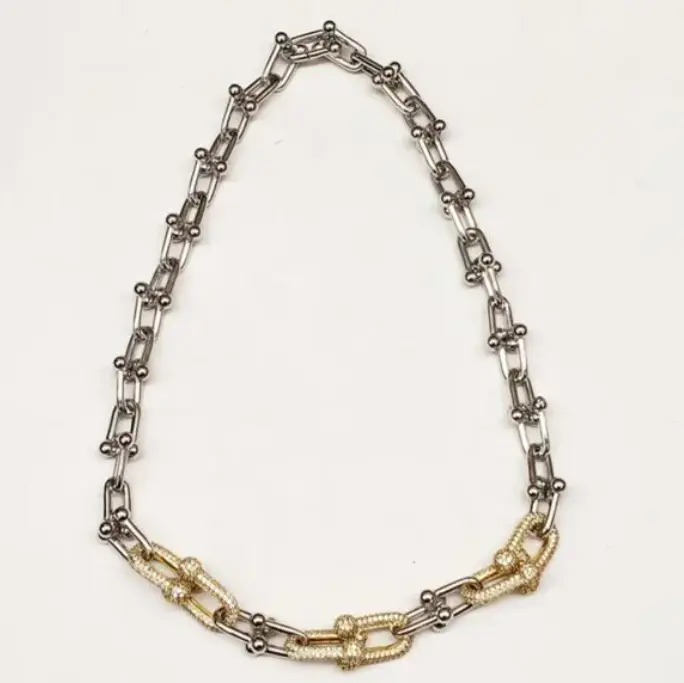 925 Pure Silver and Gold Plated Horse Shoe Necklace Chain