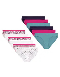 Hanes Girls’ Underwear Bikini, 12-Pack, Cotton Stretch Assorted