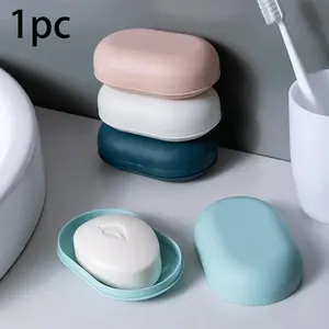 Soap Dish, 1 Count Soap Bar Holder with Lid, Soap Bar Storage Box, Soap Bar Container for Bathroom Kitchen Dormitory Hotel, Soap Canister