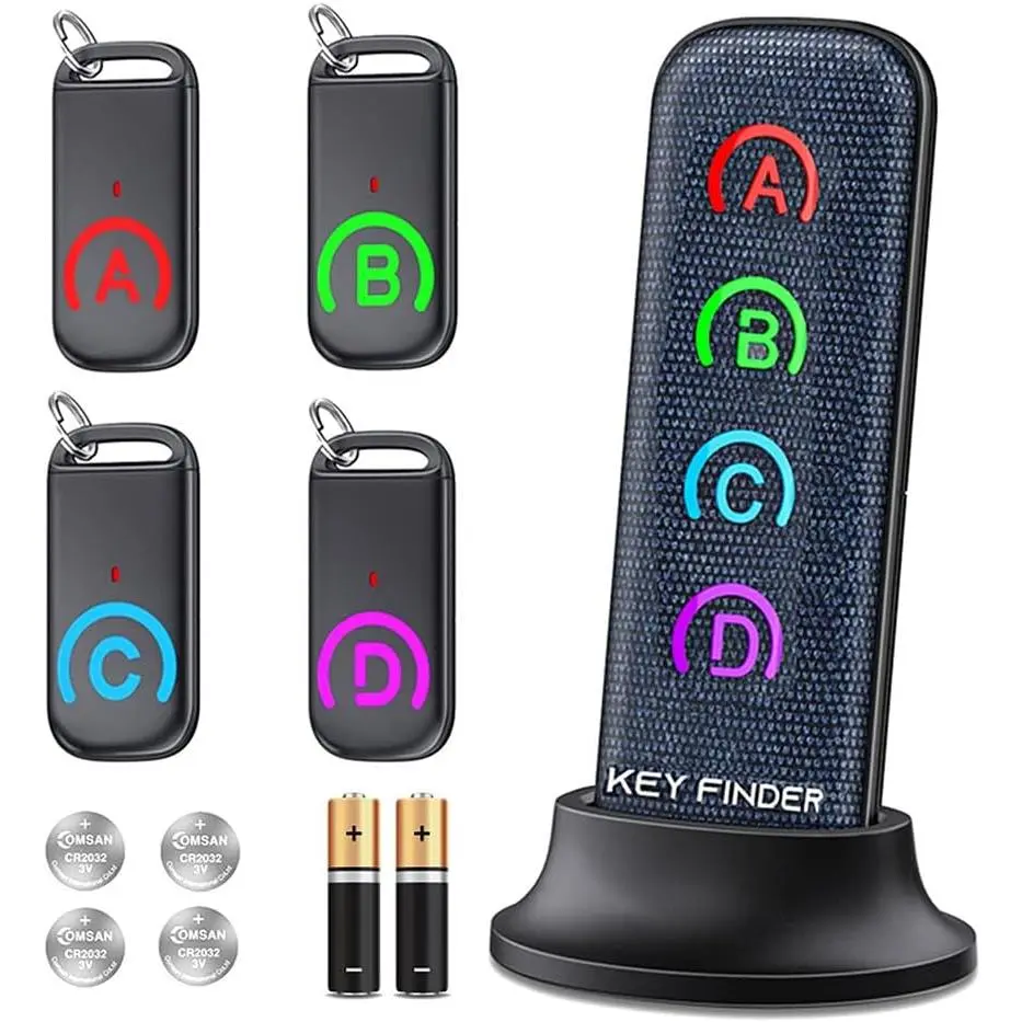 Key Finder Locator: New Fabric Wireless Slim RF Key Wallet Finder Item Locator with 80dB Loud Sound and 131ft Working Range, 1 Transmitter + 4 Receivers