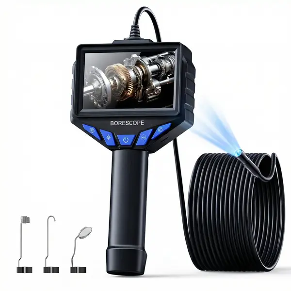 1080P HD Dual Lens Endoscope Camera - IP67 Waterproof Snake Camera with 8 LEDs, 8.0mm Semi-Rigid Cable Inspection Camera for Car, Plumbing & Sewer - Professional Handheld Borescope Gadget