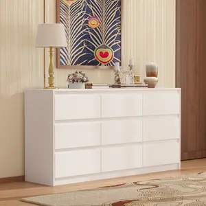 FUFU&GAGA  Modern Dresser Chest of Drawers, 9 Drawer Dresser with No Handle Design, Contemporary 9 Drawer Cabinet Drawer Chest, White Dresser for Bedroom (63”W x 31.5”H)