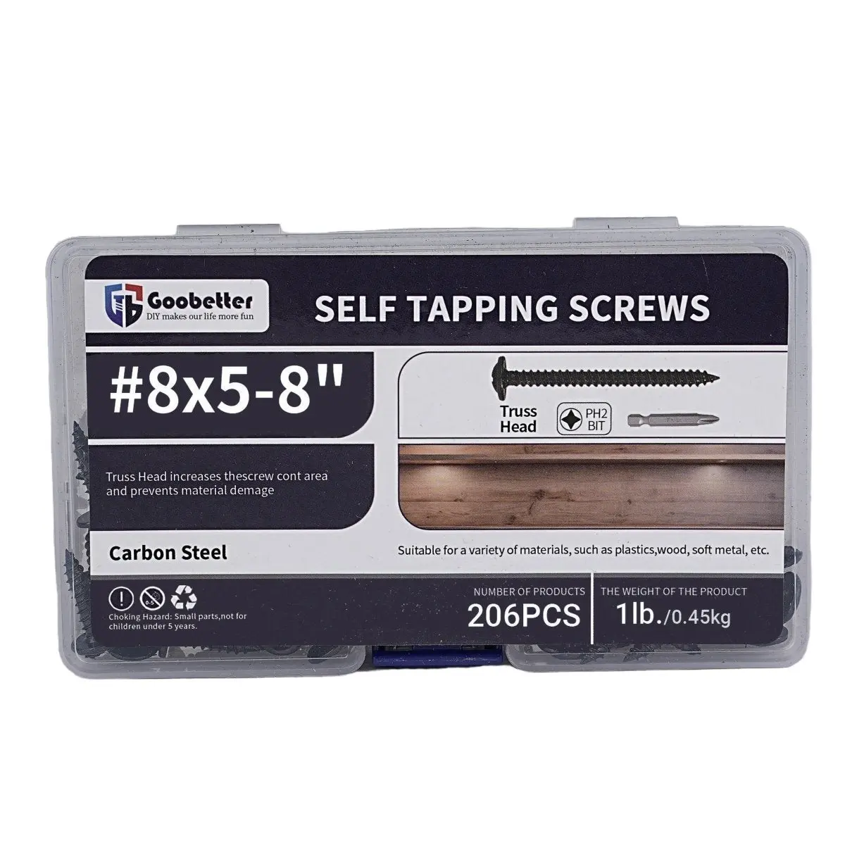7 Size Carbon Steel 8x5-8 in Phillips-Modified Truss-Washer Head Self-Drilling Screws Kit, Corrosion-Res. Fasteners for Wood & Sheet Metal Tools & Hardware Applications