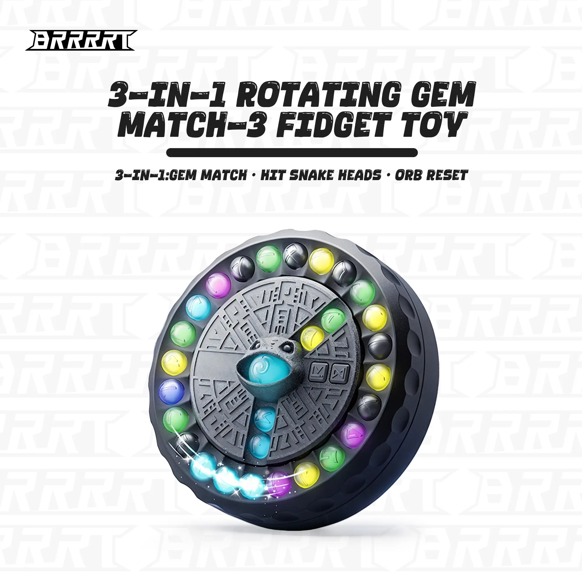 Gem Spin Fun Match-3 Puzzle Toy, 3-in-1 Brain Teaser Fidget Game, Rotating Orb Handheld Puzzle, Educational Toy for Kids & Adults, Birthday Gift, Ages 5+