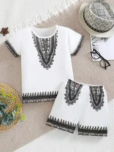 Boys Summer Stylish 2-Piece Set Suits, Casual Short Sleeve T-Shirt and Shorts, Outdoor Clothing for Kids, Fitted Set