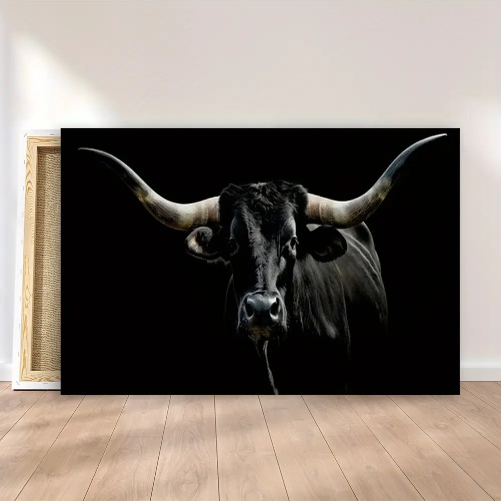 1pc High-Quality Wooden Framed Black Cow Canvas Painting - 2.25cm/0.9in Thick, Direct-Hanging Decorative Wall Art Print, Home Decor for Living Room, Kitchen, Ideal Gift for Bedroom