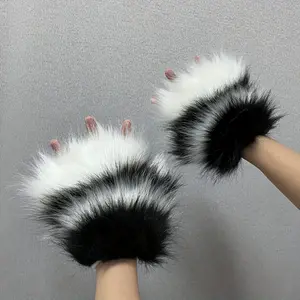 Cute Realistic Animal Paw Cosplay Role Play Plush Cat Claw Fingerless Gloves Halloween Gloves - Polyester Fiber Anime Accessories