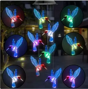Solar Hummingbird Gift for Mom Grandma Girls, Color Changing Solar Wind Chimes for Outside, Outdoor Decorative Mobile Lights for Garden, Patio, Window, Party Decors, Gift for Women