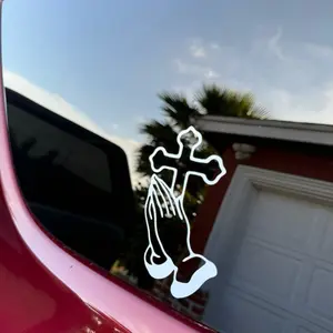 Praying Hands With Cross Vinyl Decal Sticker car sticker