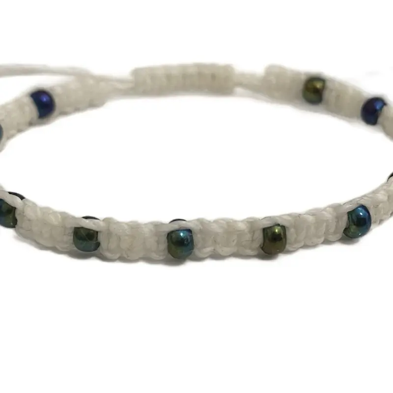 Handcrafted Adjustable Water Resistant Bracelet with Glass Beads & Waxed Cord for Everyday Wear