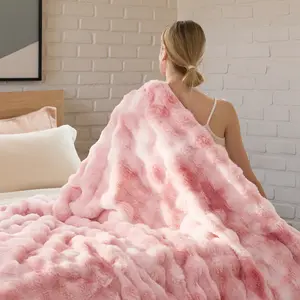 Bedsure faux rabbit fur , Soft Fluffy Fuzzy  Cozy Plush Sherpa Fleece  Blanket, Thick Warm  Blanket Gifts for Women,The  Blanket  For Stress & Anxiety,Lucky Rainbow,Comforter