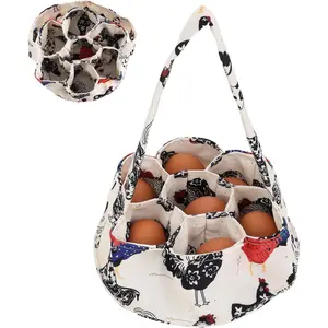 1 Pc Egg Collection Basket, Farmhouse Chicken Egg Holder with 7 Bags, Handheld Egg Purse Egg Basket for Collecting Fresh Eggs, Housewife Garden Transport Storage(Beige Chicken)