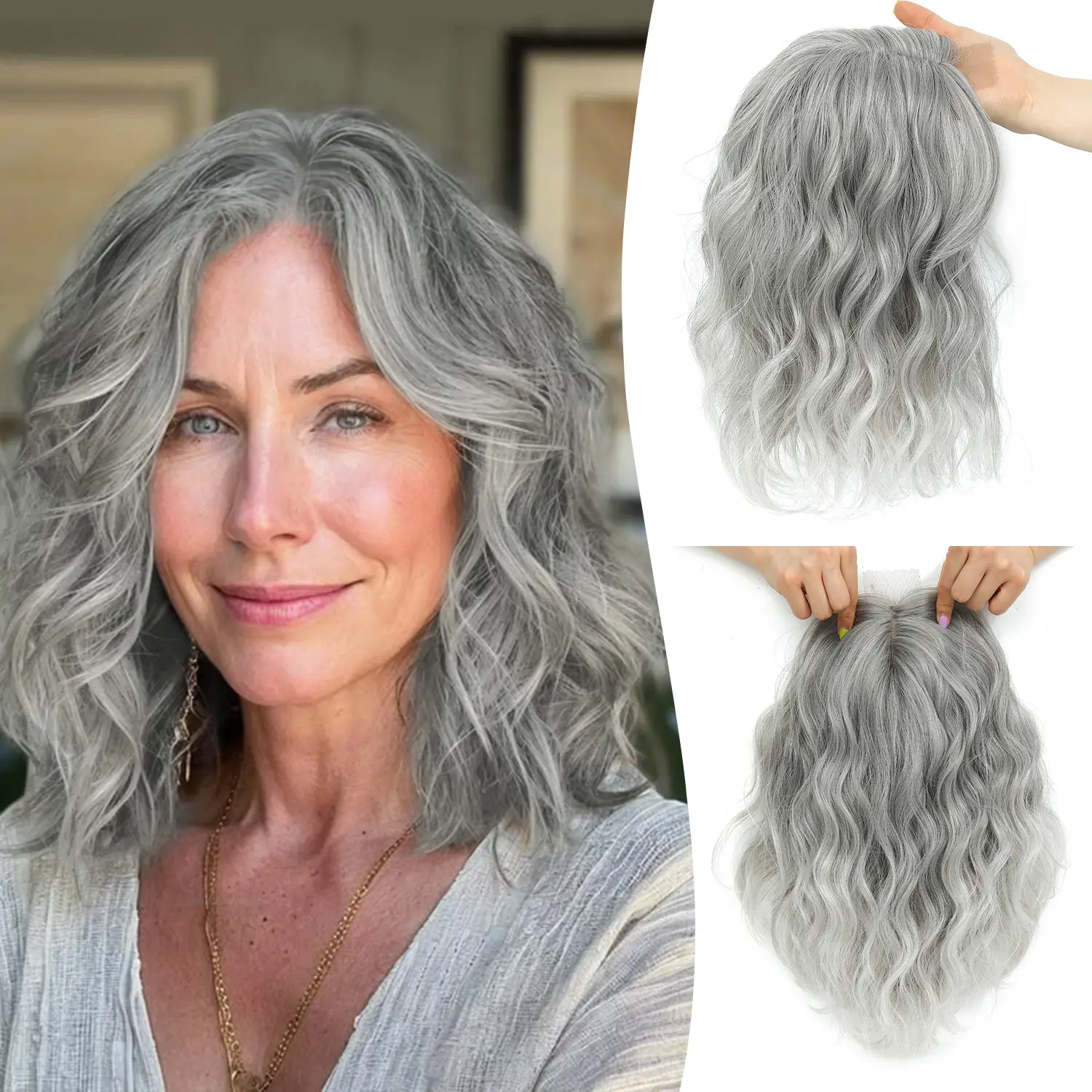 11-Inch Short Wavy Hair Topper for Thinning Hair, Lightweight & Breathable Amazon.com : Short Wavy Hair Topper 11 Inch, Human Hair Feel  main image 2