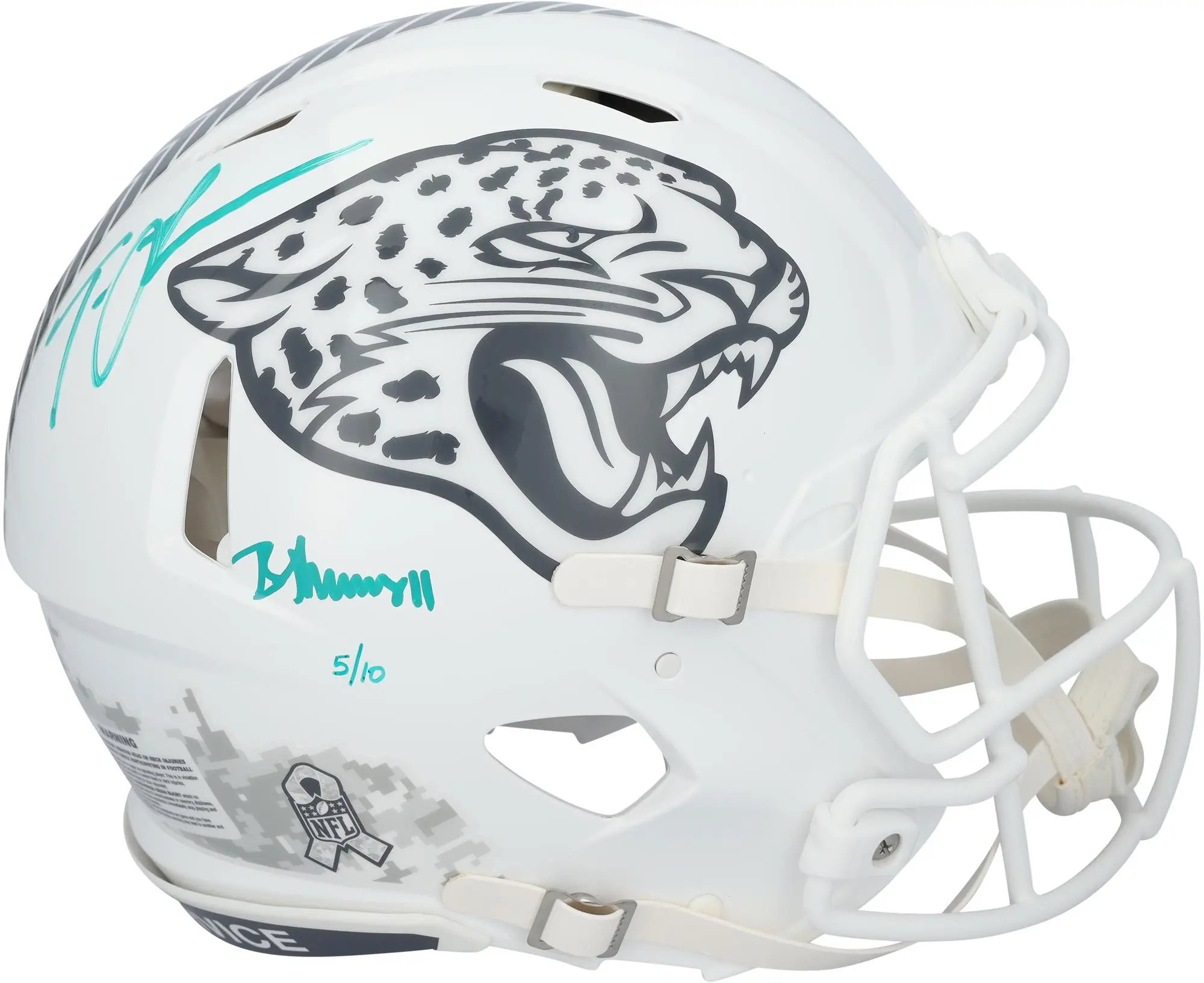 Trevor Lawrence and Brian Thomas Jr. Jacksonville Jaguars Autographed Riddell 2024 Salute To Service Speed Authentic Helmet - Fanatics Authentic Certified