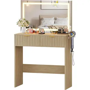 Large Lighted Mirror Vanity Desk – 31'' White Makeup Dressing Table, Adjustable Lights, 2 Storage Drawers, Space-Saving Design, Ideal for Bedroom and Women  31.5"D x 13.78"W x 51.8"H