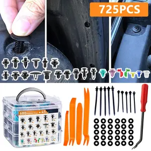 725Pcs Car Bumper Clip Set – 23 Types Universal Push Retainer Rivet Fastener Kit with Auto Sound Dismantle Tools, Plastic Clips & Fasteners for Car Trim Repair