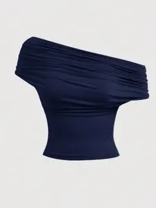 Women's Slim Fit Casual T-Shirt, Asymmetrical Shoulder Design, Pleated Collar, Multiple Colors Available, Spring Summer Wear Nk-0001-708