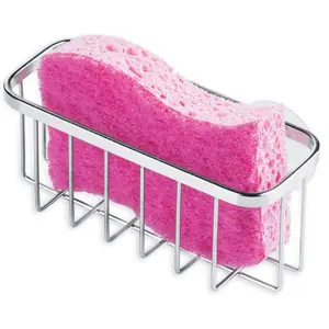Stainless Steel Dish Sponge Holder Basket with Suction Cups, 1 Count Kitchen Sink Soap Sponge Drain Basket, Home Organizer for Kitchen Bathroom