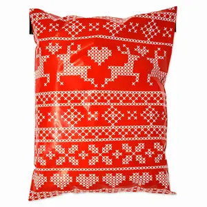Red Reindeer Poly Mailers Size 10x13 Christmas Sweater Design Shipping Bags
