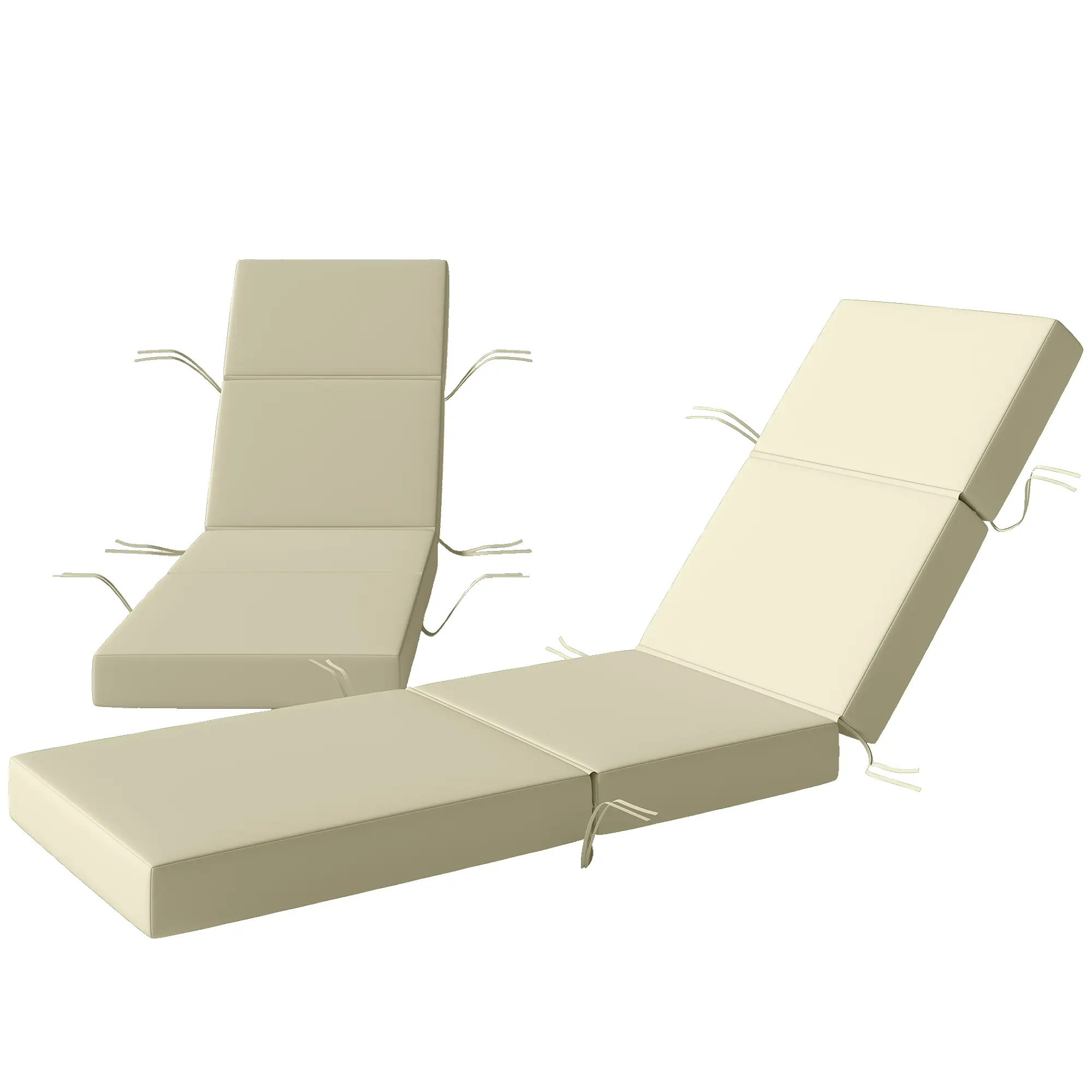 Set of 2 Cream White Chaise Lounge Cushions 72x21x4 Inch Thick UV50+ Water Resistant Fabric with Ties High Density Foam Reversible for Patio Pool Beach Garden Lounger