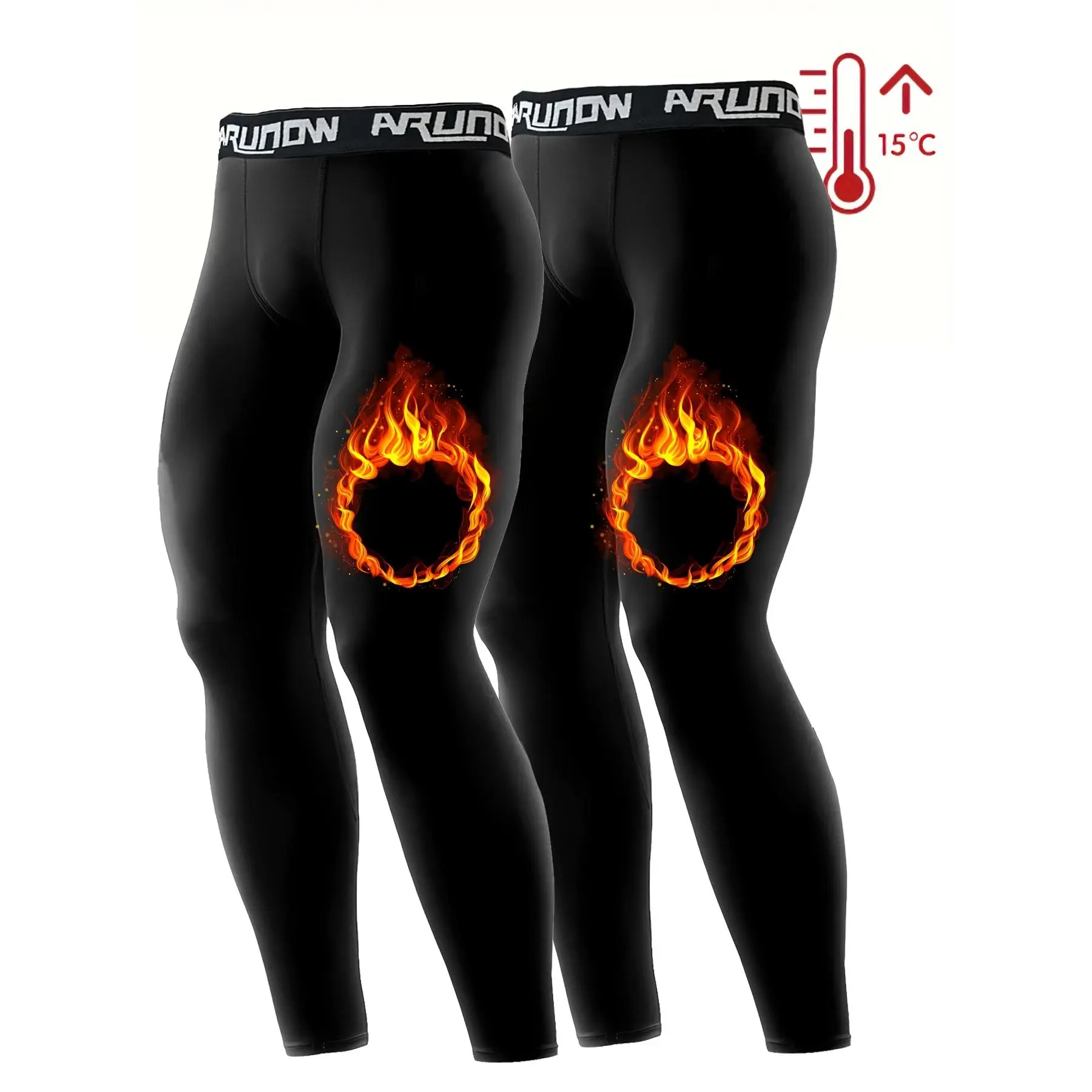 2pcs Men'S High-Elastic Waistband Thermal Leggings - Full-Length Tight-Fit Winter Pants with Full-Length Zipper Closure, Thermal Insulation for Gym, Running, Casual Wear - Solid Color Athletic Pants (hand Washable), Gym Wear, Sleek Design