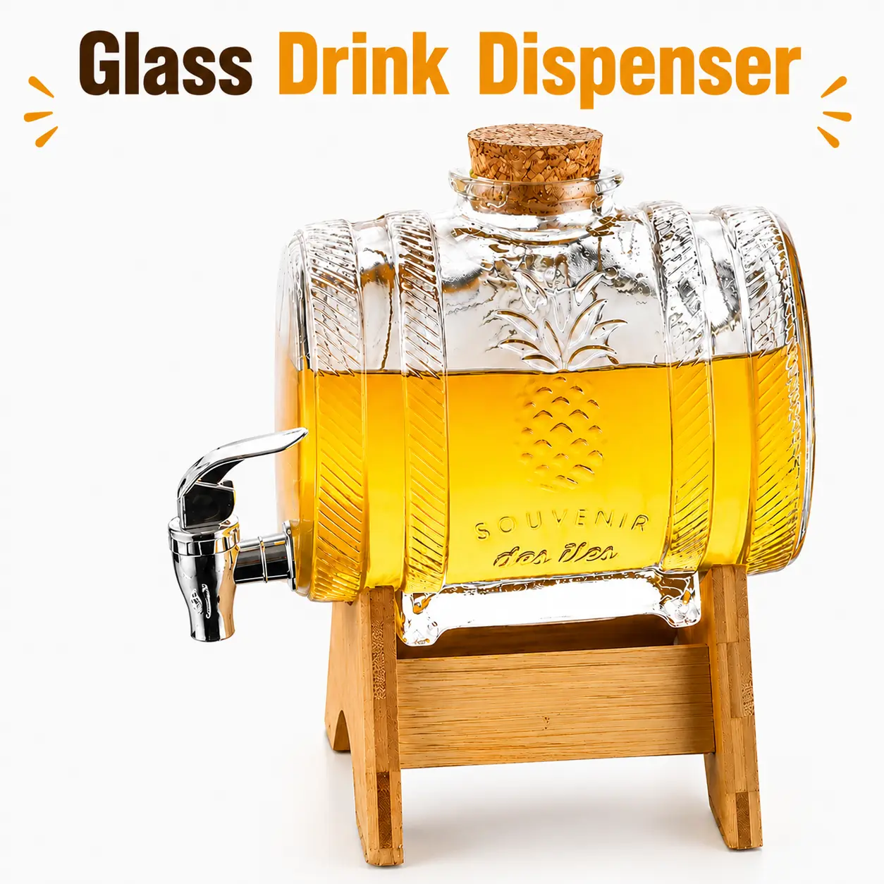 Arthink Pineapple Glass Drink Dispenser with Faucet and Wooden Stand, 1L Beverage Jugs for Serving Juice, Tea - Mid Year Sale Kitchenware Bar Server
