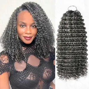QVR Salt Pepper Crochet Hair Small Kinky Curly Machine Made Feather Human Hair Extension