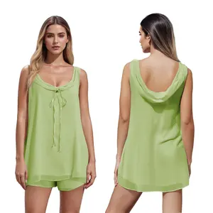 Women's Summer Shorts Outfit Loose Fit Stylish Solid U Neck Long Tank Tops and Low Rise Shorts 2 Pcs Set