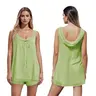 Women's Summer Shorts Outfit Loose Fit Stylish Solid U Neck Long Tank Tops and Low Rise Shorts 2 Pcs Set