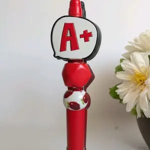 Teacher Beadable Pen A with Red Apple Design and A+ Rating for Educational Use