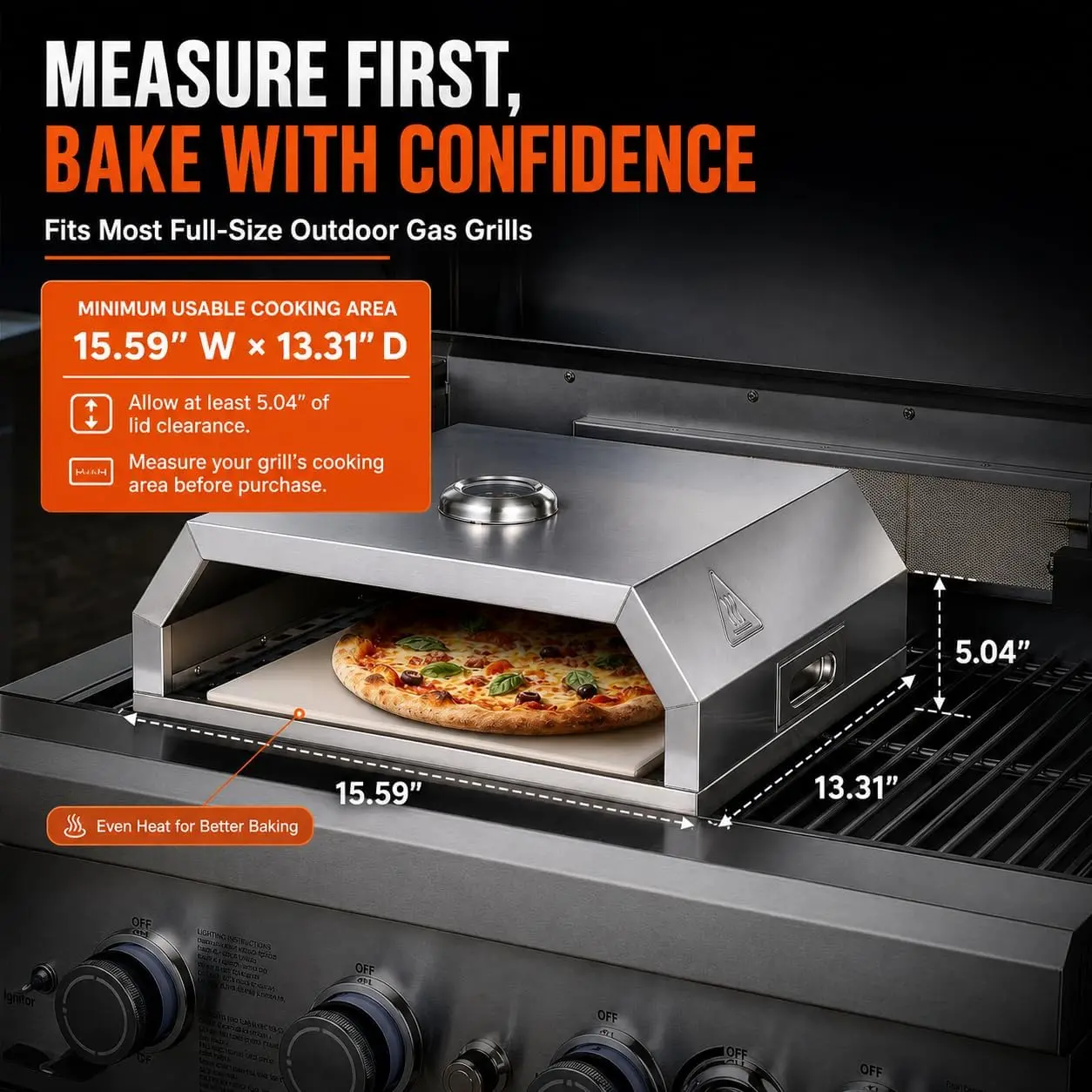 Grill Top Pizza Oven Kit, Stainless Steel Pizza Oven for Gas Grill with Pizza Stone, Pizza Peel & Built-in Thermometer, BBQ Pizza Box Fits Most Full Size Outdoor Gas Grills, Backyard Outdoor Pizza Maker
