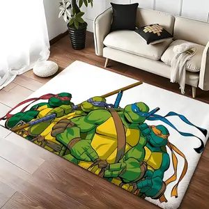 TTeenage Mutant NNinja Turtles Floor Mat Luxury Velvet Doormat Water Absorbent Non-Slip Floor Mat, Soft Shaggy Carpet for Bathroom Kitchen Living Room Bedroom Entrance, Washable Anti-Skid Indoor Outdoor Rug Home Decor